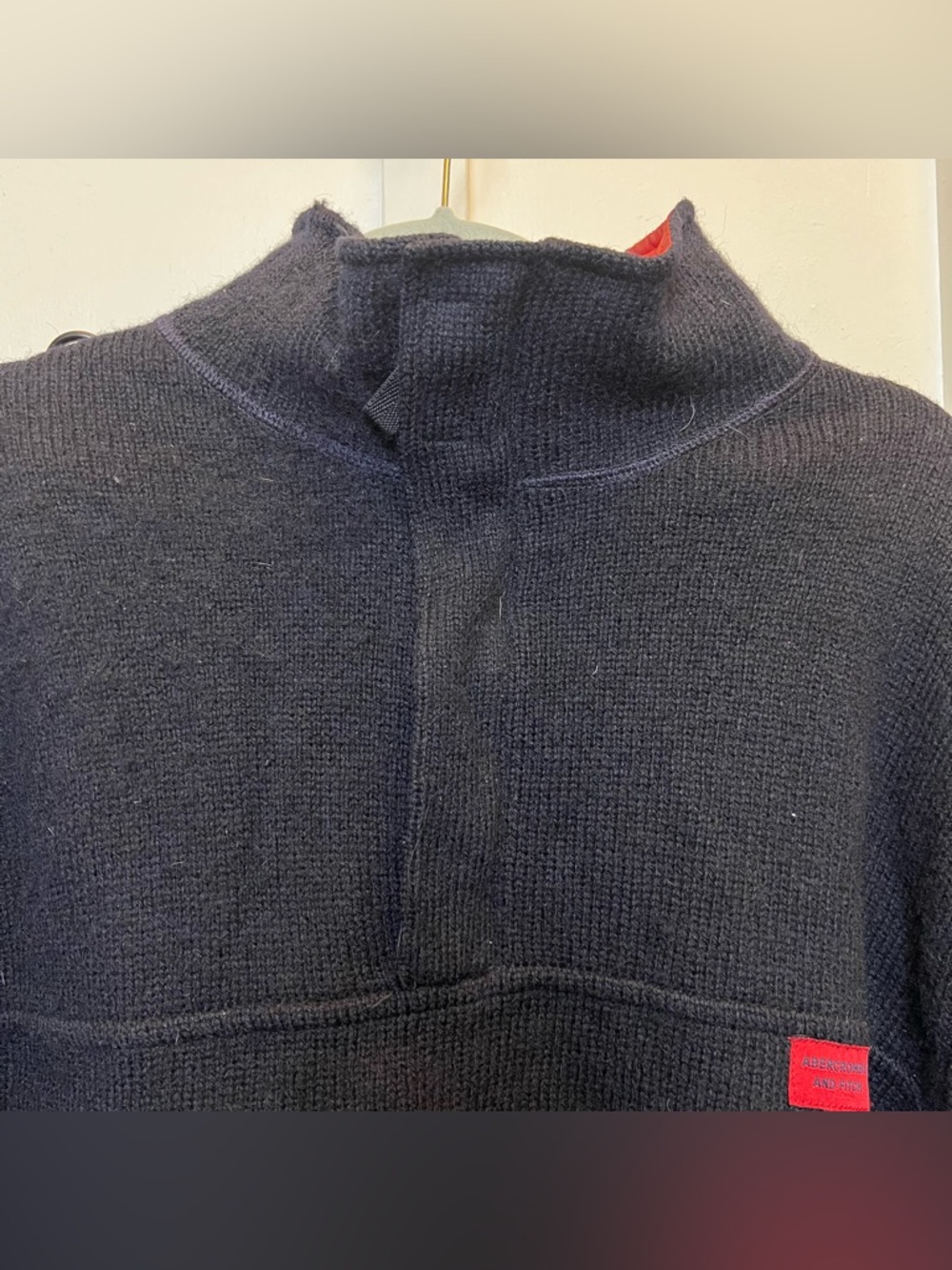 Vintage 90s Abercrombie Fitch Wool Sweater Men's XL Heavy 1/4 Zip Blue HONG KONG - Picture 7 of 11